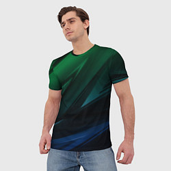 Футболка мужская Зелено-синие абстрактные объемные полосы, цвет: 3D-принт — фото 2