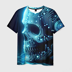 Футболка мужская Cyber neon skull - ai art с дорожками на плате, цвет: 3D-принт