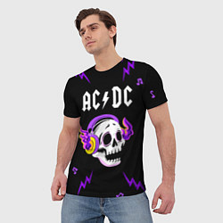 Футболка мужская AC DC неоновый череп, цвет: 3D-принт — фото 2