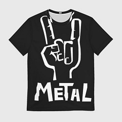 Мужская футболка Мeталл коза жест на чёрном