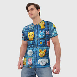 Футболка мужская Зайчата на пэчворк, цвет: 3D-принт — фото 2