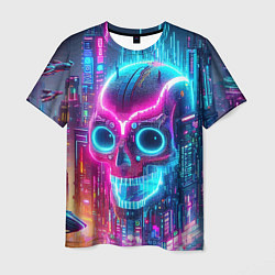 Футболка мужская Neon skull in metropolis - future, цвет: 3D-принт