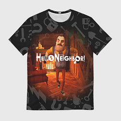 Мужская футболка Привет сосед у камина