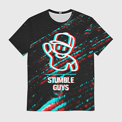 Мужская футболка Stumble Guys в стиле glitch и баги графики на темн