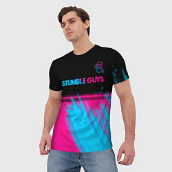 Футболка мужская Stumble Guys - neon gradient посередине, цвет: 3D-принт — фото 2