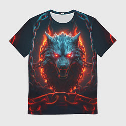 Мужская футболка Агрессивный волк в цепях