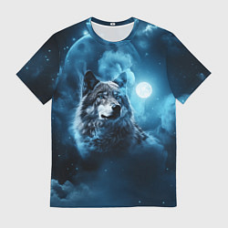 Мужская футболка Волк ночное синее небо