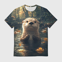 Мужская футболка Выдра в летнем пруду