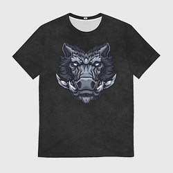 Мужская футболка Стальной дикий кабан на темном фоне