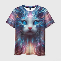 Мужская футболка Fantastic blue-eyed neon kitten