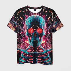 Футболка мужская Neon cyber skull - ai art fantasy, цвет: 3D-принт