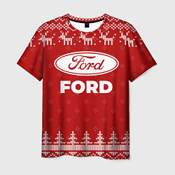 Футболка мужская Новогодний Ford с оленями, цвет: 3D-принт