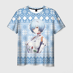 Мужская футболка Rei christmas sweater Evangelion