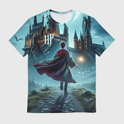 Мужская футболка Гарри Поттер с волшебной палочкой - Хогвартс