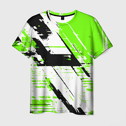 Мужская футболка Diagonal black and green stripes on a white backgr