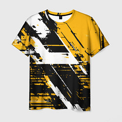 Мужская футболка Diagonal black and white stripes on a yellow backg