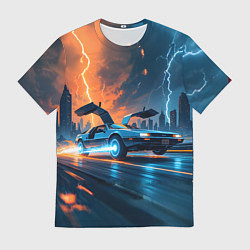 Мужская футболка Автомобиль и ночные молнии