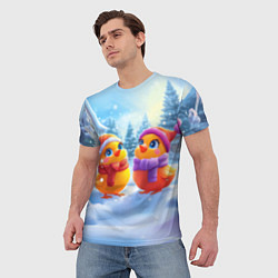 Футболка мужская Радостные новогодние птички, цвет: 3D-принт — фото 2