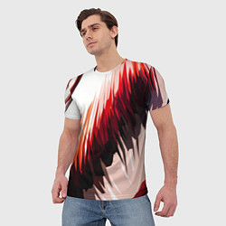 Футболка мужская Чёрно-красные острые полосы на белом фоне, цвет: 3D-принт — фото 2
