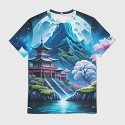 Мужская футболка Пейзаж Японии и горы