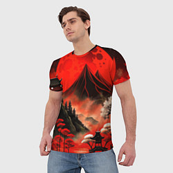 Футболка мужская Япония природа в красном цвете, цвет: 3D-принт — фото 2
