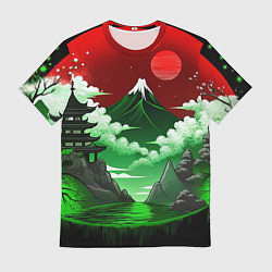 Мужская футболка Япония красно-зеленая природа