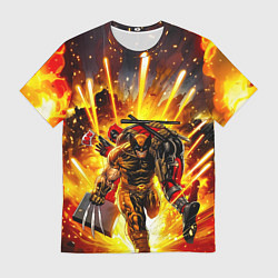 Мужская футболка Дэдпул и Росомаха при взрыве