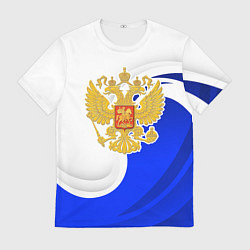 Мужская футболка Герб России - белый и синий