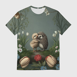 Мужская футболка Ежик и цыпленок обнимаются
