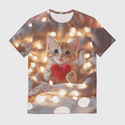 Мужская футболка Кошечка держит в лапках сердечко