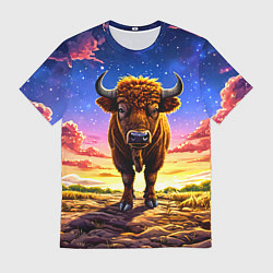Мужская футболка Буйвол в звездной ночи