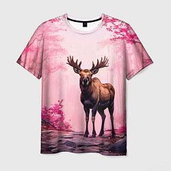 Мужская футболка Лось в розовом лесу