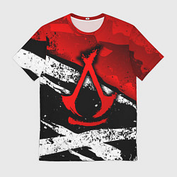 Мужская футболка Assassins creed: shadows - красная абстракция