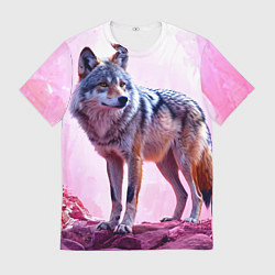 Мужская футболка Волк в розовом