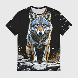 Футболка мужская Волк на черном, цвет: 3D-принт
