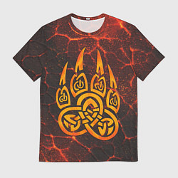 Мужская футболка Символ волчья лапа в огненной стихии