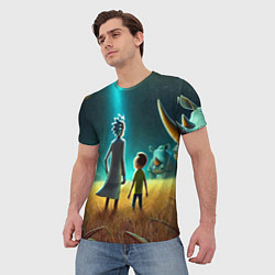 Футболка мужская Морти и Рик на планете носорогов - неоновое свечен, цвет: 3D-принт — фото 2