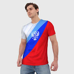 Футболка мужская Герб России на фоне цветов Российского флага, цвет: 3D-принт — фото 2