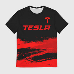 Мужская футболка Tesla - red gradient посередине