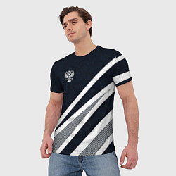 Футболка мужская Герб России тёмно-синий с белым, цвет: 3D-принт — фото 2