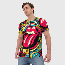 Футболка мужская Rolling Stones logo - pop art pattern, цвет: 3D-принт — фото 2