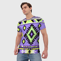 Футболка мужская Геометрический сиренево желтый орнамент ацтеков, цвет: 3D-принт — фото 2