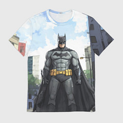 Мужская футболка Бэтмен стоит на улице