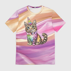 Мужская футболка Котенок в костюме единорога