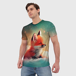 Футболка мужская Милый лисенок спит на облаке, цвет: 3D-принт — фото 2