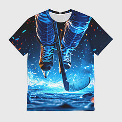 Мужская футболка Хоккеист в синем пламени