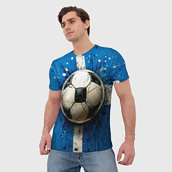 Футболка мужская Футбольный мяч на синем, цвет: 3D-принт — фото 2