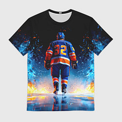 Мужская футболка Хоккеист в синем пламени