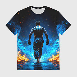 Мужская футболка Боец крав-мага в синем пламени