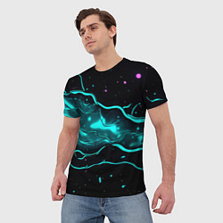 Футболка мужская Голубые неоновые волны текстура, цвет: 3D-принт — фото 2